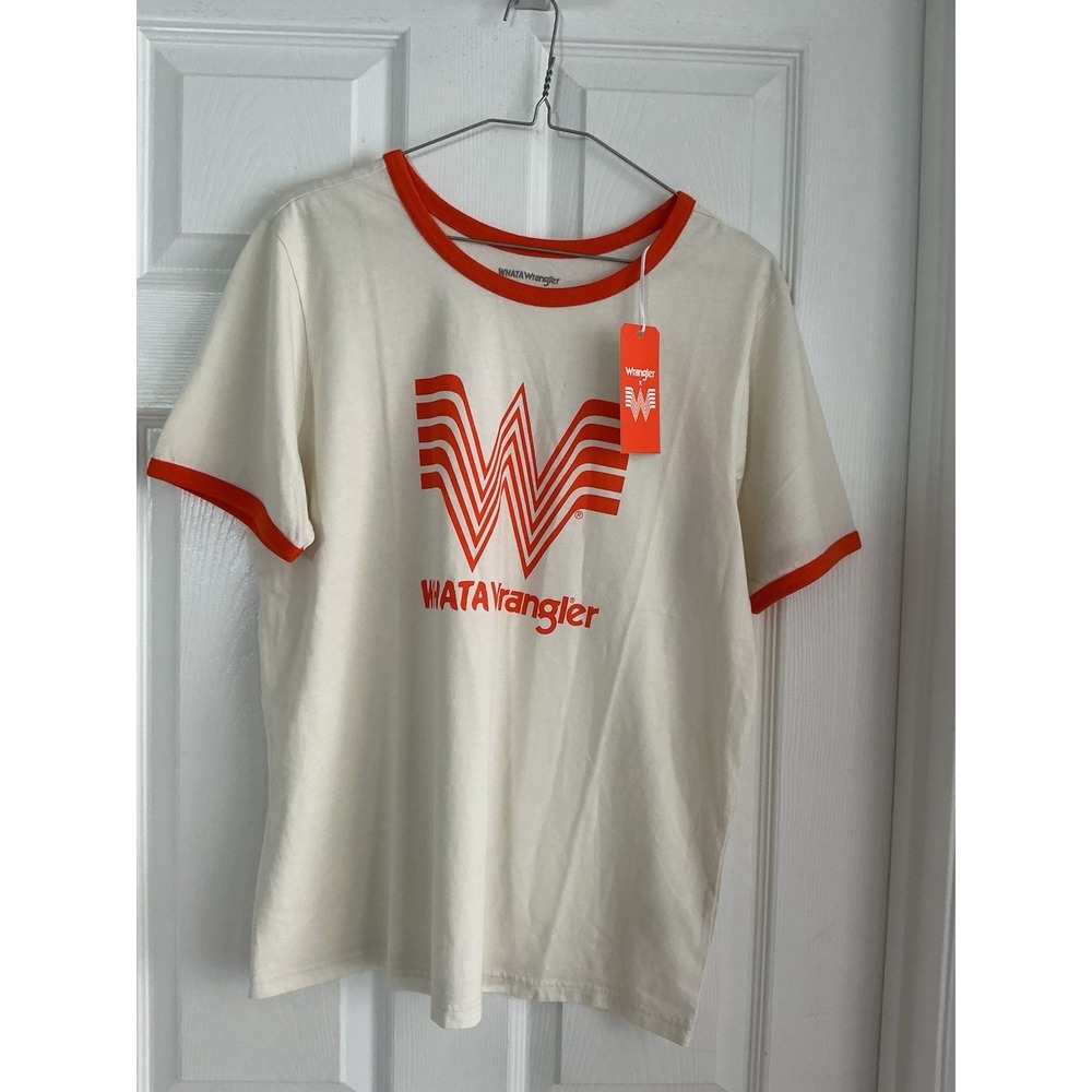 Wrangler x Whataburger Ringer Tee Graphic Cream Orange NWT Retro Style Large